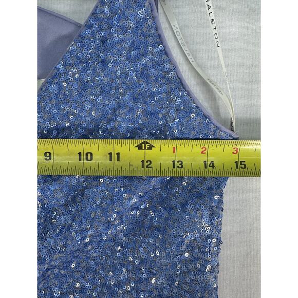 Halston Heritage Women's sz 4 Periwinkle Sequin Formal Open Back Slit Gown Prom - Picture 7 of 12